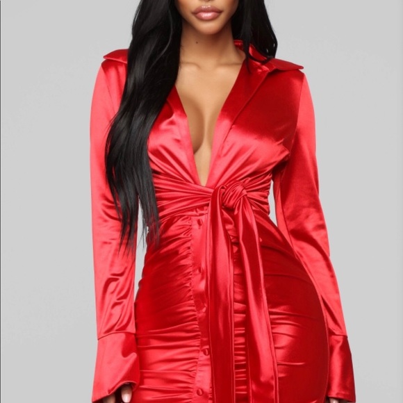 Red Silk Stretch Mini Dress - Picture 2 of 4